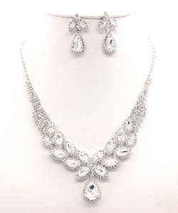 Rhinestone Necklace  with Earrings Set NB330103 SILVERCL